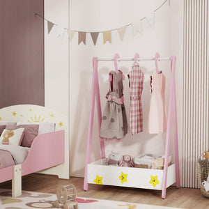 Qaba Kids Clothing Rack with Storage Shelf, Hangers, for Nursery Room, Living Room, Playroom