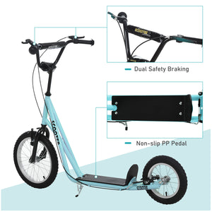 Aosom Youth Kick Scooter with Adjustable Handlebar and 16'' Inflatable Rubber Wheel for Kids and Teens 5+ Year Old