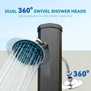 9.2 Gallon Solar Heated Outdoor Shower, 7.1ft with 2 Free-Rotating Shower Heads & Foot Showers for Poolside Beach Spa