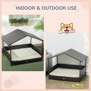 Rattan Dog House with Canopy, Wicker Dog Bed with Water-Resistant Cushion, for Small and Medium Breeds Blue – view 10