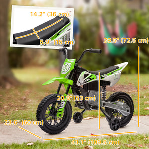 Qaba 12V Kids Dirt Bike, Electric Motorcycle with Twist Grip Throttle, Training Wheels, Rear Suspension & Music