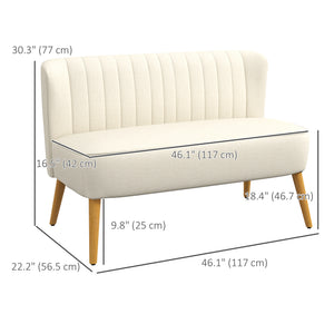 Modern 2 Seat Sofa for Bedroom, Upholstered Two Seater Couch with Rubber Wood Legs, Cream White