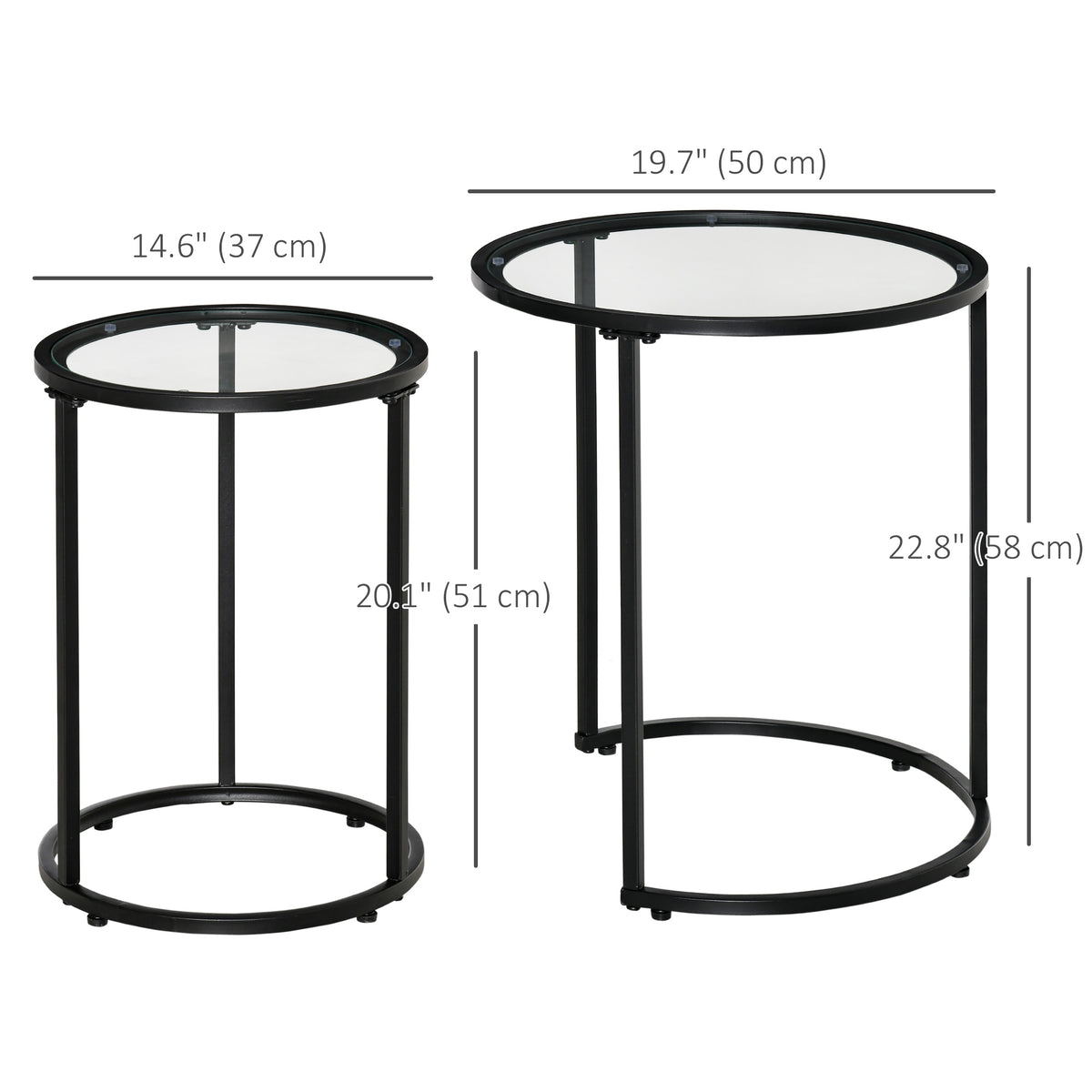 Set of 2 Nesting Coffee Tables with Metal Base, Round Side Table with Tempered Glass Tabletop for Living – view 2