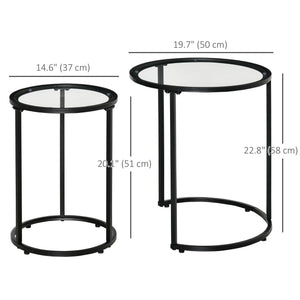 Set of 2 Nesting Coffee Tables with Metal Base, Round Side Table with Tempered Glass Tabletop for Living – view 2