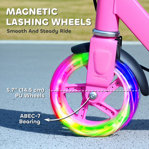 Qaba Scooter for Kids Ages 3-8 with Light Up Wheels, Adjustable Handlebar, Rear Brake & Handbrake for Girls and Boys