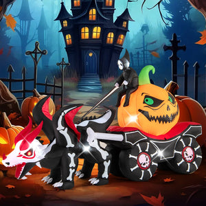 Halloween Inflatable LED Lighted Carriage with Pumpkin and Skeleton Dragon view 3
