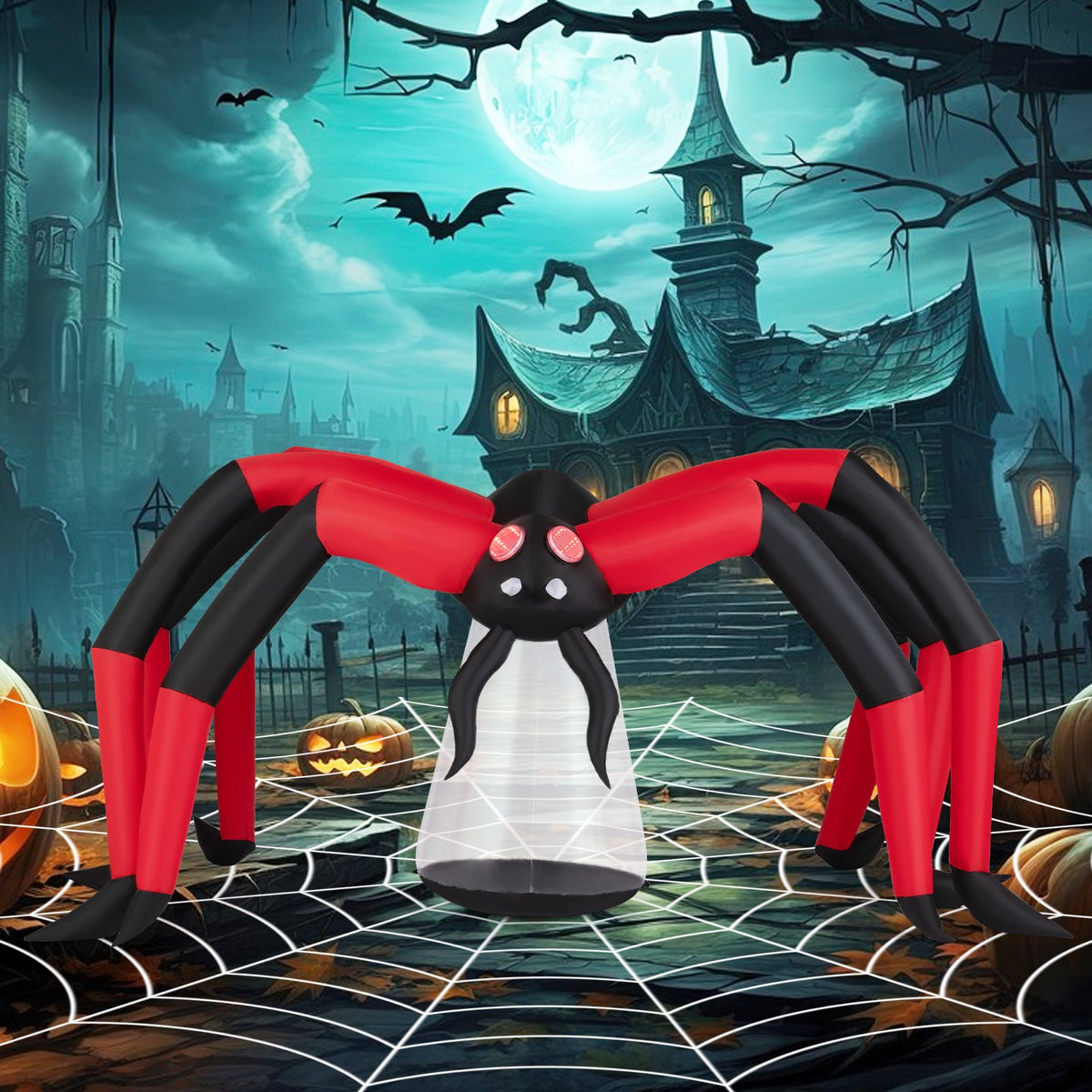Halloween Inflatable Spider Blow Up Yard Scary Spider with Red Tunnel Light Eyes view 2
