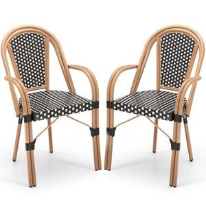 Hand-Woven PE Wicker Outdoor French Bistro Chairs Set of 2-Black