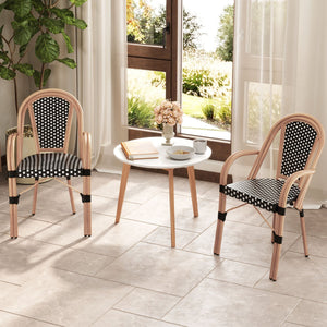 Hand-Woven PE Wicker Outdoor French Bistro Chairs Set of 2-Black view 2