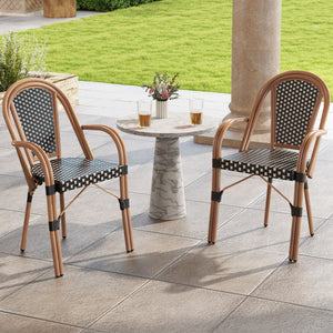 Hand-Woven PE Wicker Outdoor French Bistro Chairs Set of 2-Black view 3
