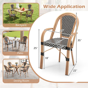 Hand-Woven PE Wicker Outdoor French Bistro Chairs Set of 2-Black view 4