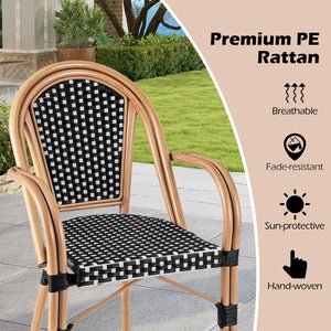 Hand-Woven PE Wicker Outdoor French Bistro Chairs Set of 2-Black view 5