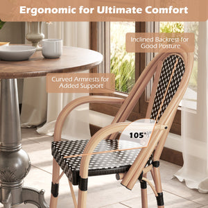 Hand-Woven PE Wicker Outdoor French Bistro Chairs Set of 2-Black view 7