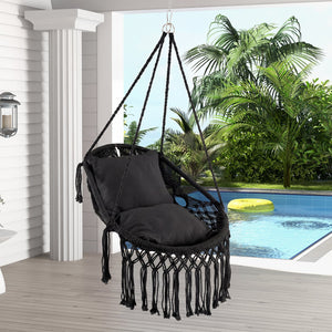 Hanging Hammock Chair with Soft Seat Cushions and Sturdy Rope Chain-Black view 2