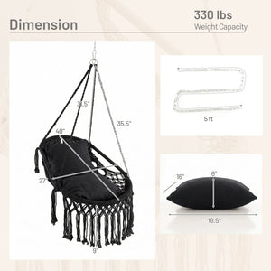 Hanging Hammock Chair with Soft Seat Cushions and Sturdy Rope Chain-Black view 4