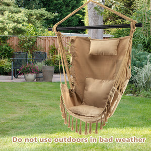Hanging Rope Swing Chair with Soft Pillow and Cushions-Beige view 2