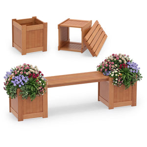 Hardwood Planter Box with Bench Garden Bench with 2 Side Flower Boxes view 6