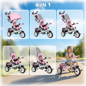 Qaba 6 in 1 Tricycle for Toddler 1-5 Years with Parent-Push Handle, Dark