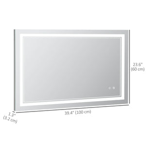 40" x 24" LED Bathroom Mirror, Dimmable Lighted Wall-Mounted Mirror, with 3 Colour, Smart Touch, Plug-in, Vertical or Horizontal Hanging