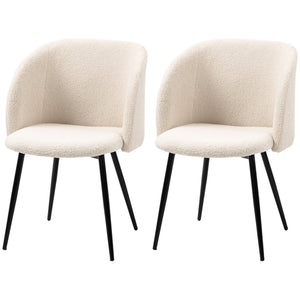 Dining Chairs Set of 2, Sherpa Fleece Upholstered Kitchen Chairs with Backrest and Steel Legs, Cream White