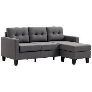 L-shaped Sofa, 3 Seater Couch with Ottoman, Corner Sofa with Thick Padded Cushion and Wood Legs, Dark Grey