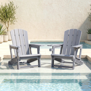 HDPE Adirondack Chairs with Realistic Wood Grain for Backyard Lawn-Gray view 3