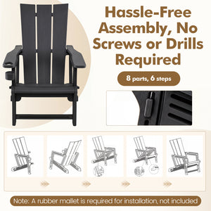 HDPE Outdoor Adirondack Chairs with Cup Holder-Black view 8