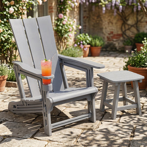 HDPE Outdoor Adirondack Chairs with Cup Holder-Gray view 2