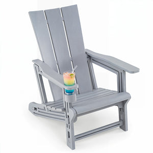HDPE Outdoor Adirondack Chairs with Cup Holder-Gray view 4