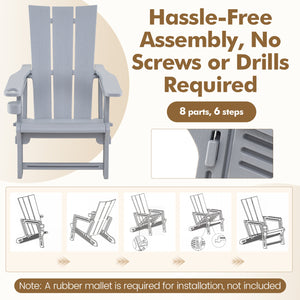 HDPE Outdoor Adirondack Chairs with Cup Holder-Gray view 8