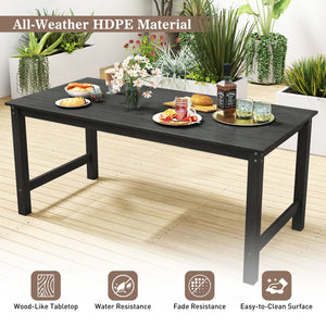 HDPE Outdoor Dining Table for 6 Person with Wood-Like Tabletop and Umbrella Hole-Black view 8