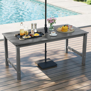 HDPE Outdoor Dining Table for 6 Person with Wood-Like Tabletop and Umbrella Hole-Gray view 2