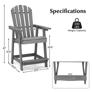 HDPE Patio Chair with Armrest and Footrest for Indoor Outdoor-Gray view 5