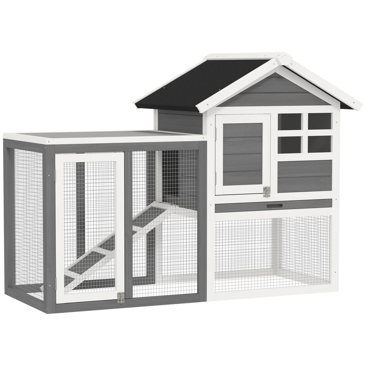 48" Weatherproof Wooden Rabbit Hutch Bunny Cage Small Animal House with Slant Roof And Screened Outdoor – view 2