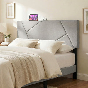 Headboard for Full Size Bed and Queen Geometric Upholstered Head Board-Gray view 3