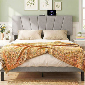 Headboard for Queen and Full Size Bed Geometric Upholstered Head Board-Gray view 3