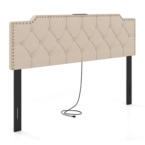 Headboard for Queen and Full Size Bed Rivet Tufted Upholstered Head Board-Beige