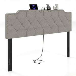 Headboard for Queen and Full Size Bed Rivet Tufted Upholstered Head Board-Gray view 4