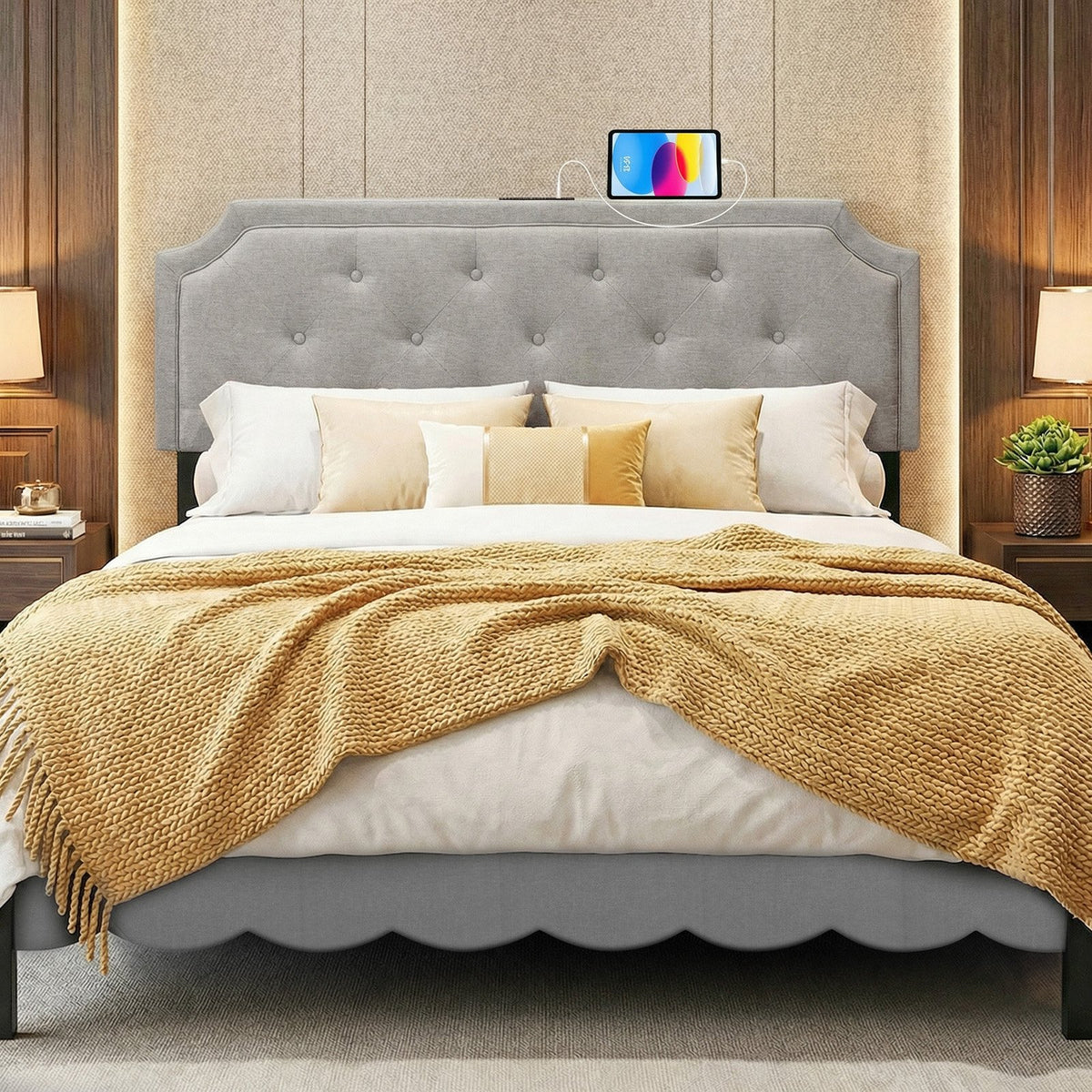 Headboard for Queen and Full Size Bed Tufted Upholstered Head Board-Gray view 2