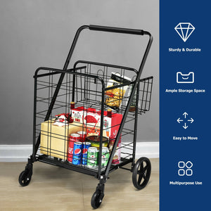 Heavy Duty Folding Utility Shopping Double Cart-Black view 3