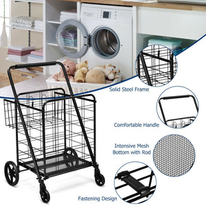 Heavy Duty Folding Utility Shopping Double Cart-Black view 5