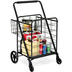 Heavy Duty Folding Utility Shopping Double Cart-Black view 7