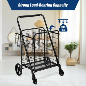 Heavy Duty Folding Utility Shopping Double Cart-Black view 8
