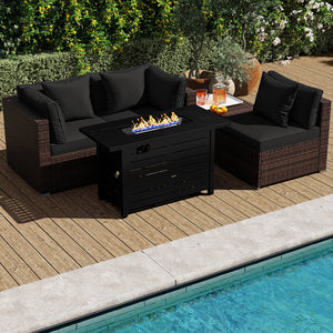 Heavy-duty Frame Rattan Sofa Set with 60000 BTU Firepit Table-Black view 2