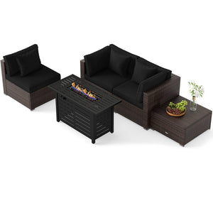 Heavy-duty Frame Rattan Sofa Set with 60000 BTU Firepit Table-Black view 4