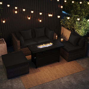 Heavy-duty Frame Rattan Sofa Set with 60000 BTU Firepit Table-Black view 6