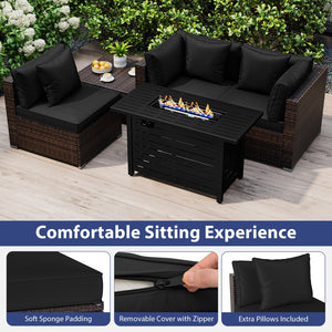Heavy-duty Frame Rattan Sofa Set with 60000 BTU Firepit Table-Black view 7