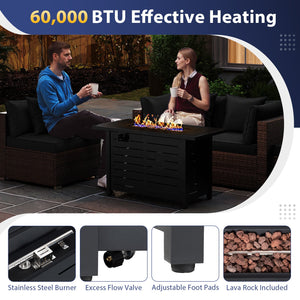 Heavy-duty Frame Rattan Sofa Set with 60000 BTU Firepit Table-Black view 9