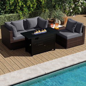 Heavy-duty Frame Rattan Sofa Set with 60000 BTU Firepit Table-Gray view 2