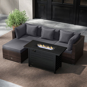 Heavy-duty Frame Rattan Sofa Set with 60000 BTU Firepit Table-Gray view 3